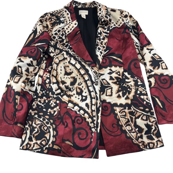 Chicos Women's Blazer Jacket Size 0 Small Burgandy Black Multicolor Paisely - Picture 1 of 6